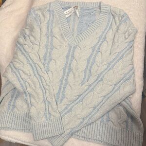 Free People Light Blue Cable Knit Sweater Size Large